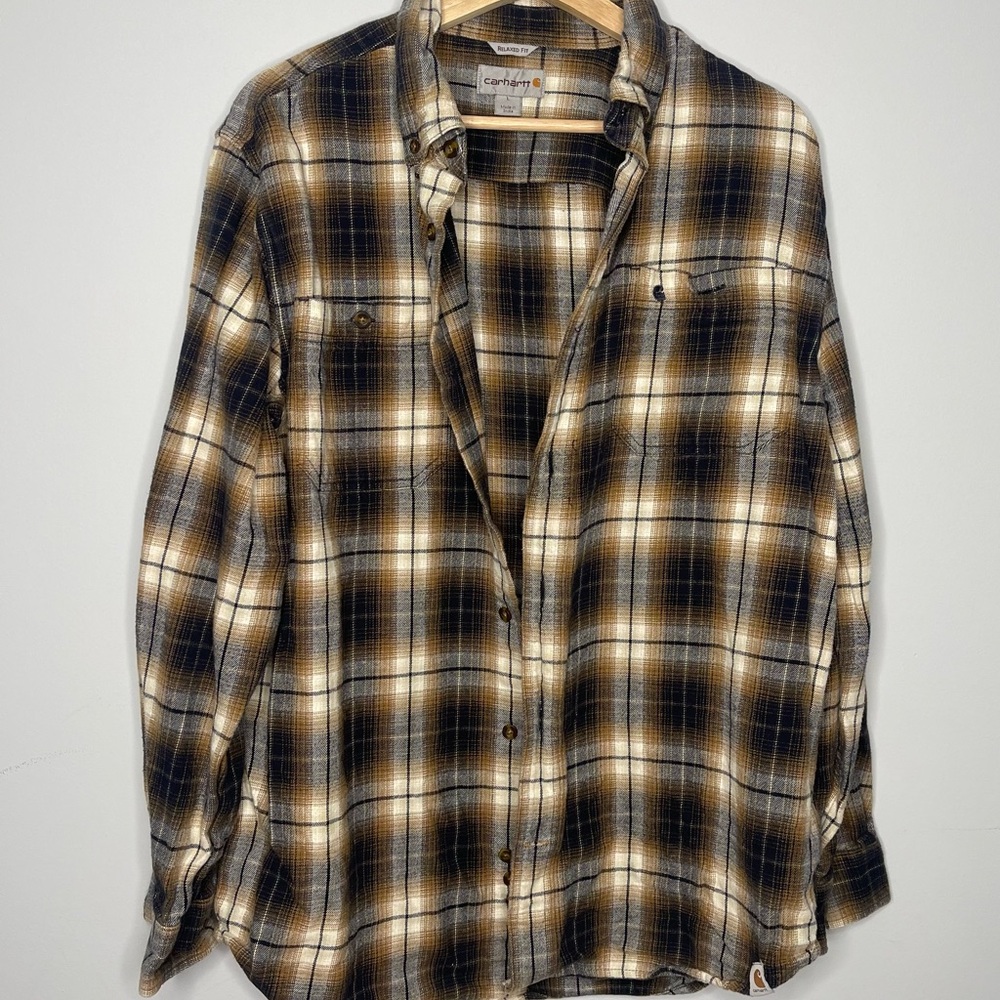 Men’s Carhartt relaxed fit‎ button up down plaid shirt large